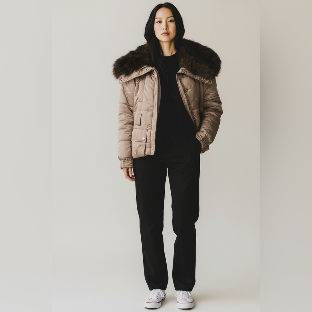 Zara Parka Jacket Faux Fur Collar Size Small